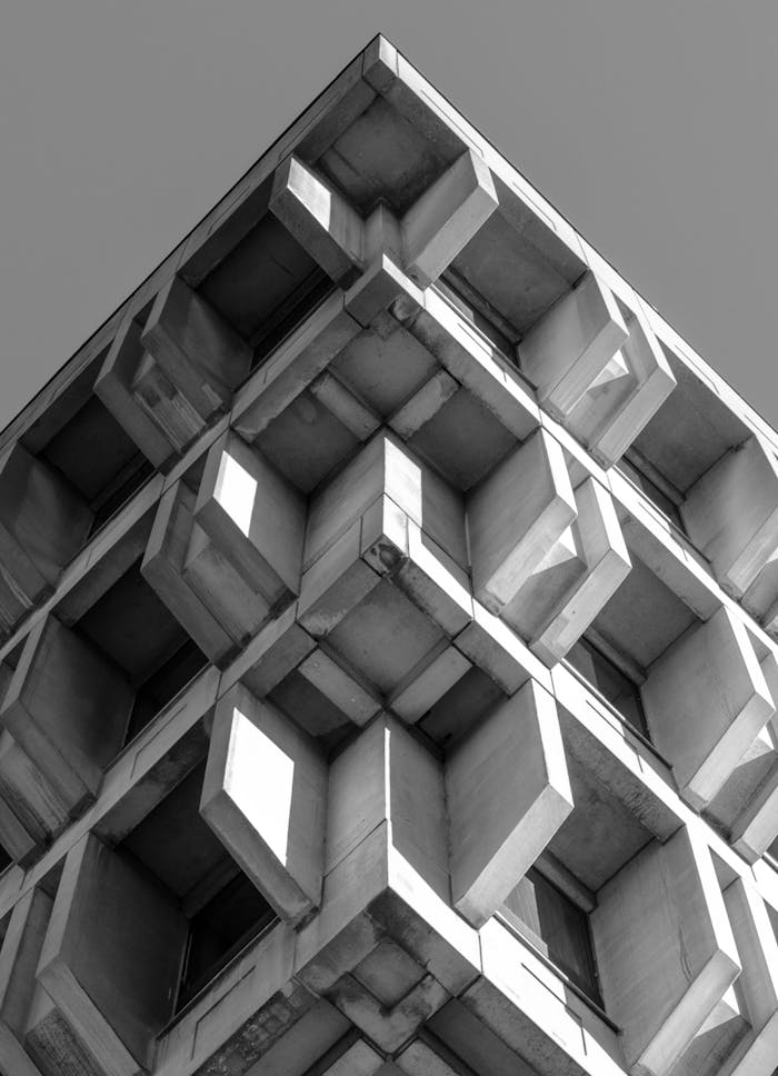 creative-03 Black and white photo of geometric concrete architecture in Boston, MA.